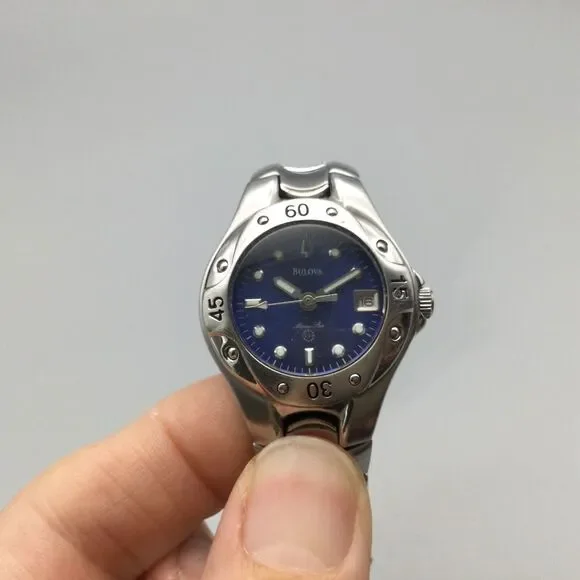Bulova Marine Star Watch Women 26mm Silver Tone Date 2002 New Battery 6.75"